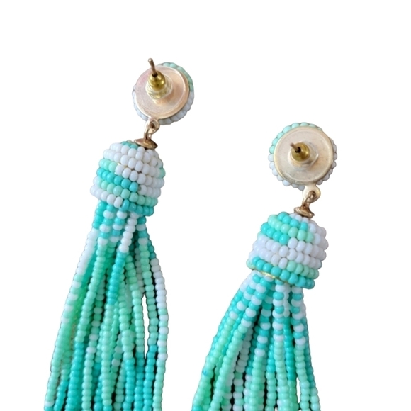 Pink Lily Mint Green/White Beaded Tassel Earrings - Picture 3 of 3